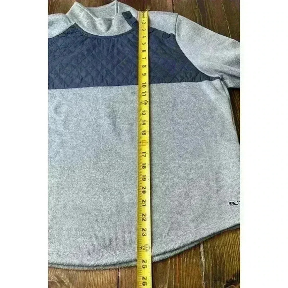 Vineyard Vines Mixed Media Quilted Sweater Pullover Size Large Gray/Navy - Picture 3 of 8